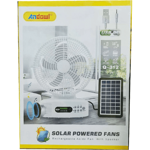 Perfect Dealz Solar-Powered Fan with Bluetooth Speaker & LED Light