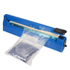 Impulse Plastic Heat Sealer 300mm sealing a plastic bag with packing beads inside.