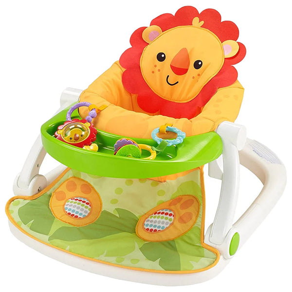 Adjustable Portable Baby Feeding Chair with colorful lion design and interactive toys for safe and fun mealtimes.
