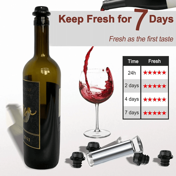Perfect Dealz Wine Saver Vacuum Pump Set with 4 Reusable Stoppers