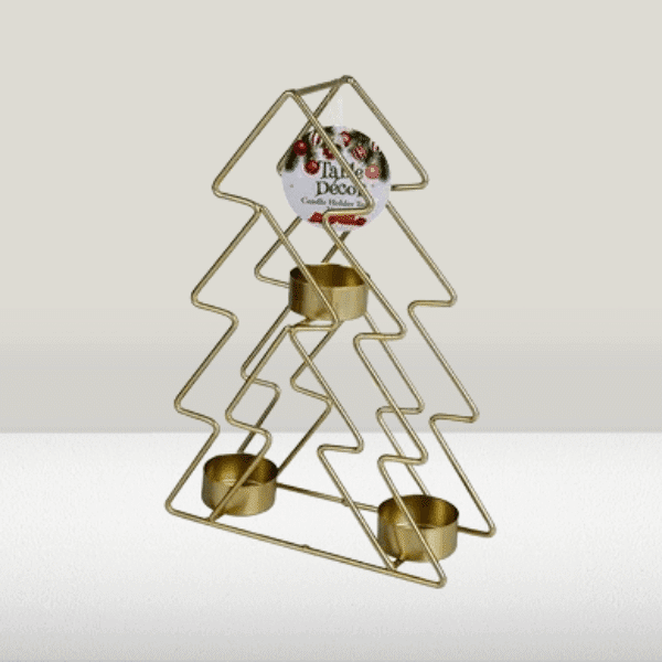 Festive Mini Christmas Tree Candle Holder 24 cm in gold, perfect for holiday décor and ambiance.