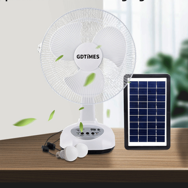 Perfect Dealz 12 inch Rechargeable Solar Table Fan with LED Emergency Lights