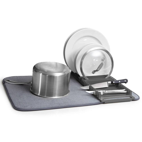 Perfect Dealz Space Saving Large Charcoal Dish Rack Microfiber Drying Mat
