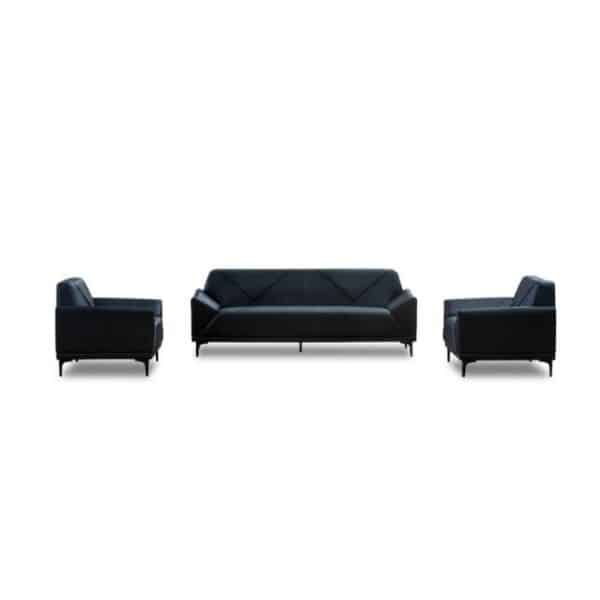 Modern PU Leather Office Lounge Set featuring a sofa and two armchairs in sleek black design.