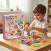 Child playing with the 97-Piece Gear Building Construction Set, assembling colorful gears and structures.