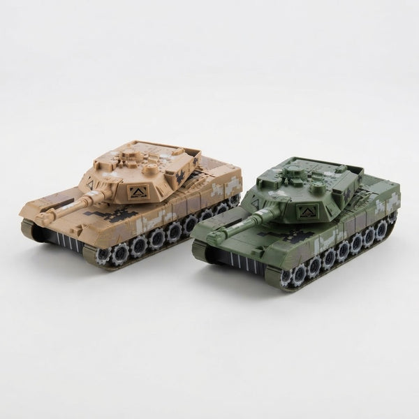 Big Tank Battery-Operated Toy with Light & Sound Effects in green and tan color variations.