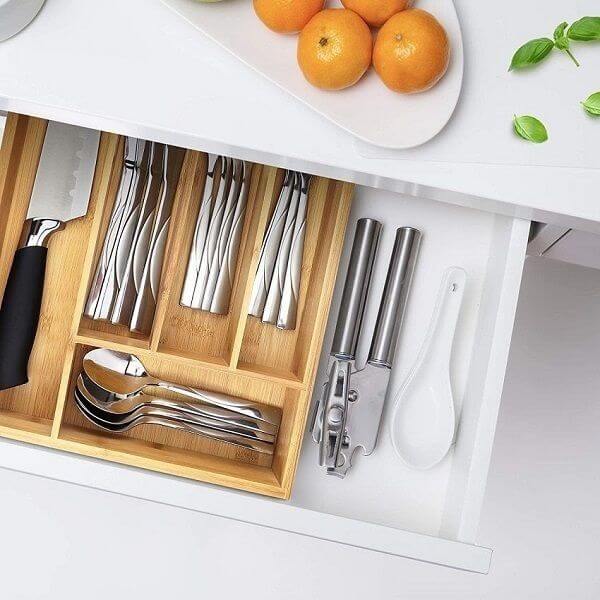 Perfect Dealz 5 Compartment Bamboo Drawer Organizer