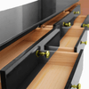 Living Room Modern Entertainment Unit TV Stand with sleek black finish and open drawers showcasing storage space.