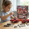 Child assembling the Fire Warrior DIY Take-Apart Rescue Play Set with tools and fire truck components.