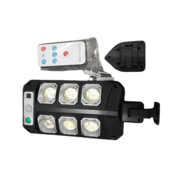 Remote-Control LED Outdoor Light with remote control and mounting bracket for enhanced outdoor illumination.