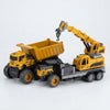 Engineering Excavator and Crane Truck Toy Set featuring a dump truck and a crane for active play.