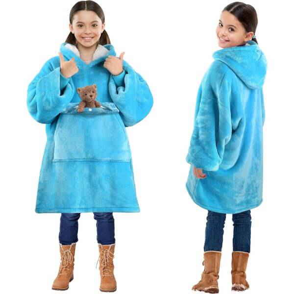 Blue Plain Oversized Blanket Hoodie image 2
