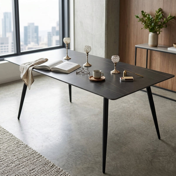 6 Seater Dining Table set elegantly with candles and decor in modern dining space.