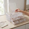 3-Layer Clear Acrylic Jewelry Organizer Box with jewelry neatly stored and accessible.