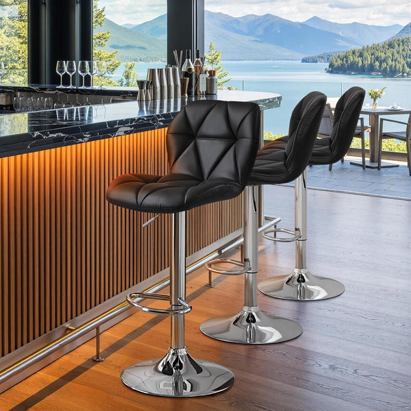 White Shell Bar Stool with Gas Lift and Chrome Base
