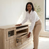 Sleek Living Room Entertainment TV Stand Console being used in a modern living room setup.