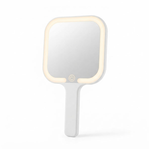 Portable Square LED Makeup Mirror with built-in lighting for makeup and grooming.
