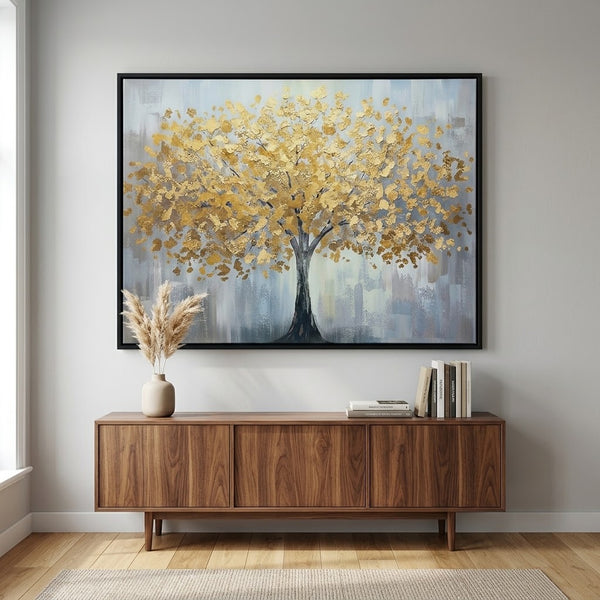 Framed Golden Tree of Life Abstract Canvas Wall Art
