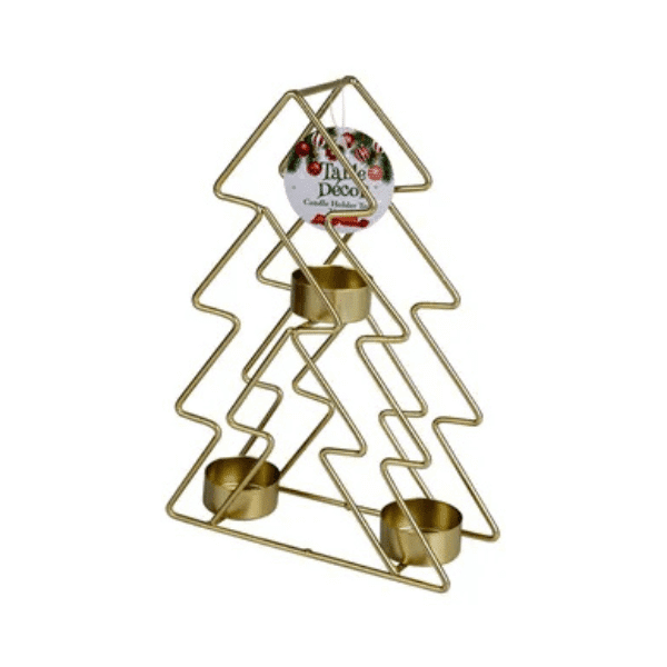 Festive Mini Christmas Tree Candle Holder 24 cm - Gold holiday decoration for candles in a tree shape, perfect for festive decor.