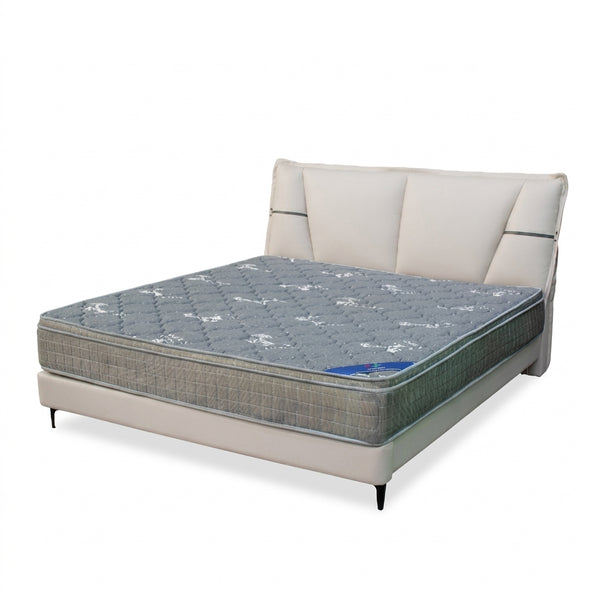 Modern Upholstered Bed Frame with a stylish headboard and mattress, showcasing contemporary design for a chic bedroom.