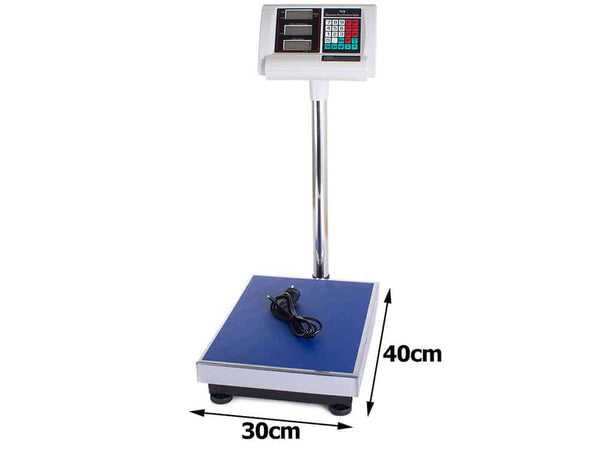 100KG Digital Platform Scale with stainless steel pan, accurate weighing for commercial and retail use.