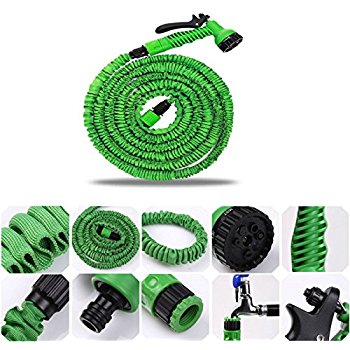 3x Expandable Hose Pipe 15M in green, showcasing flexible and durable design, perfect for outdoor watering.
