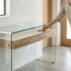 Tempered Glass Console Table featuring a wooden drawer and sleek glass top, ideal for modern interiors.