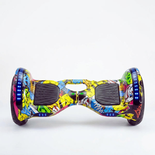 Colorful Electric Self-Balancing Hoverboard with LED lights and stylish graffiti design.