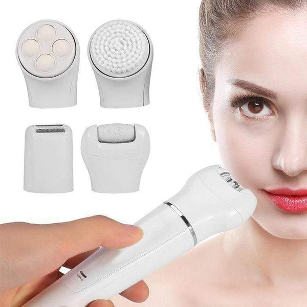 5 in 1 Facial Hair Removal Electric Face Brush with interchangeable heads for skin care and hair removal.