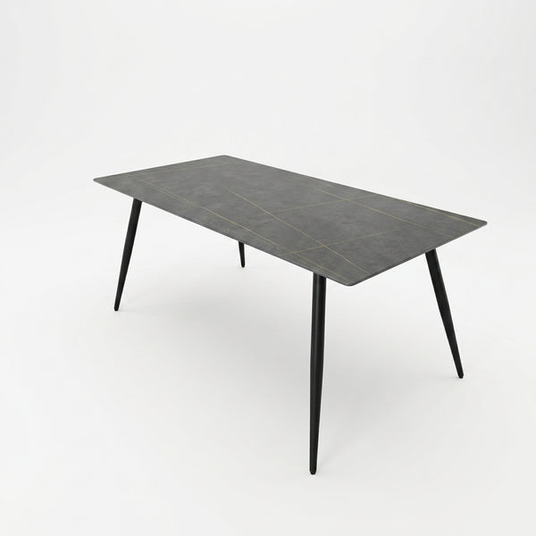 6 Seater Dining Table with black surface and sleek legs, perfect for modern dining spaces.