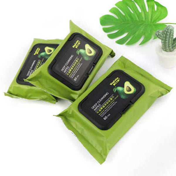 Avocado Deep Cleansing Wipes in eco-friendly packaging, perfect for removing makeup and impurities while hydrating skin.