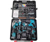 6-piece power tools set cordless brushless drills in a tool case with various drill bits and accessories.