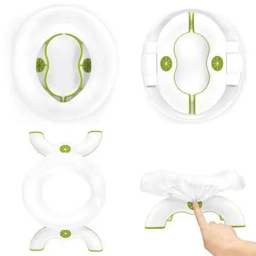 2 in 1 Go Potty shown from multiple angles, featuring a versatile design for travel and home use.