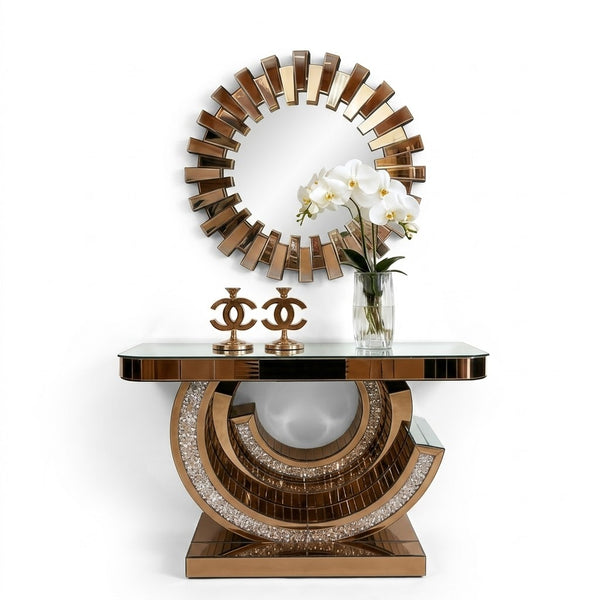 Mirror Console Storage Table Set featuring a stylish mirror and elegant decorative accents.