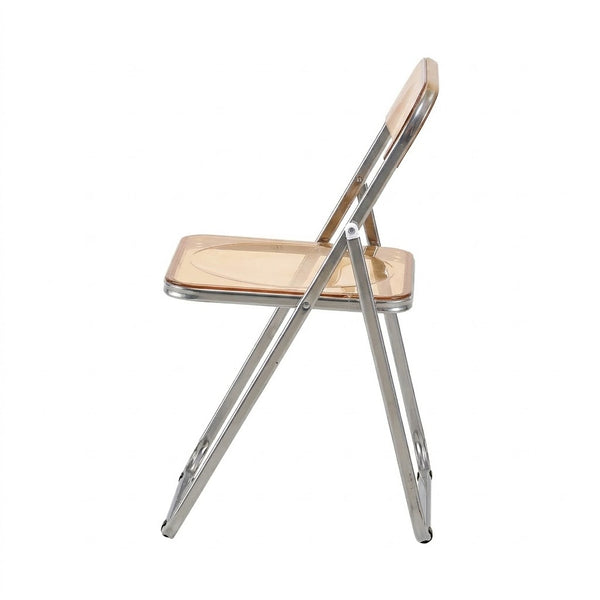Modern Transparent Folding Chair side view with metal frame and transparent seat, perfect for modern dining and compact spaces.