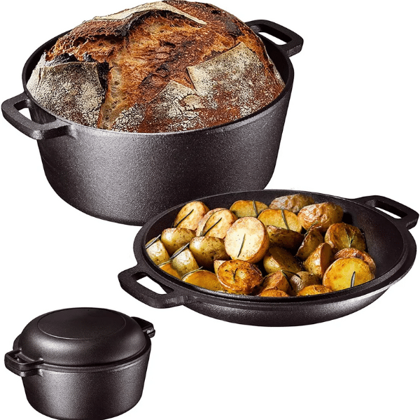 Perfect Dealz 2 in 1 Cast Iron Dutch Oven with Skillet Lid