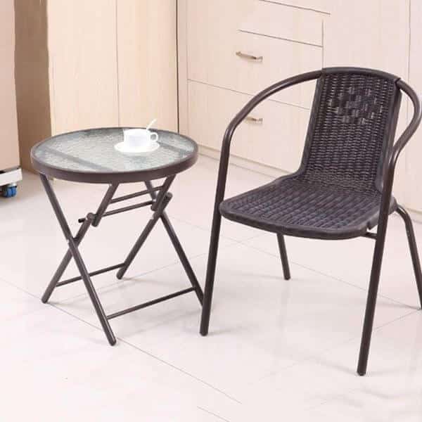 60cm Foldable Round Glass Top Patio Side Table image 3