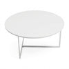 Scandinavian Round Coffee Table with a white round top and minimalist metal base.