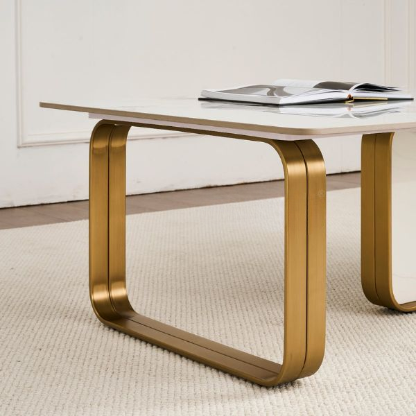 Sintered Stone Coffee Table with Stainless Steel Frame featuring a modern design and stylish gold legs.