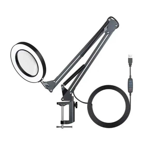 10X 160mm Three-Color LED Clip-On Magnifying Glass Lamp Desk