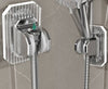 Adjustable Punch-Free Shower Head Wall Bracket showing a chrome mounting design with tool-free installation.