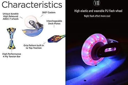 Characteristics of Metal Twist Surfing Waveboard Skateboard including unique wheels, casters, and deck plates.