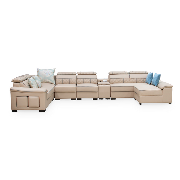 Brooklyn Cinema Corner Couch in light beige with cushions, perfect for movie nights and large gatherings.