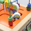 Close-up of Baby Toys Wooden Montessori Beaded Maze with colorful beads and a toy car, promoting motor skills development.