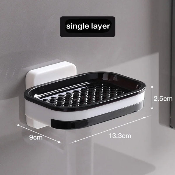 Bathroom Plastic Wall-mounted Double Layer Shelf shown in single layer design, ideal for organizing bathroom essentials.