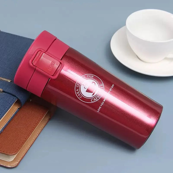 Classic Portable Stainless Steel Double Wall Travel Mug in red, ideal for keeping drinks hot or cold on the go.