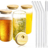 Clear Glass Tumbler with Bamboo Lid and Straw