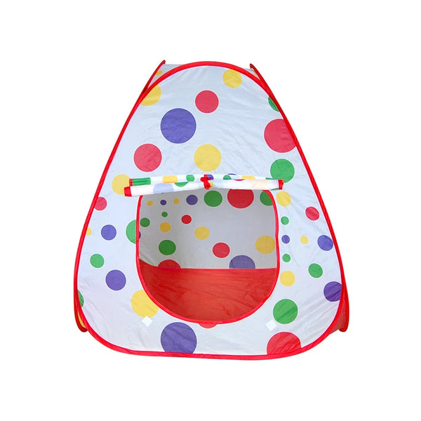 Colorful Multifunctional Folding Childrens Play Tent with colorful polka dots and red trim for creative play.