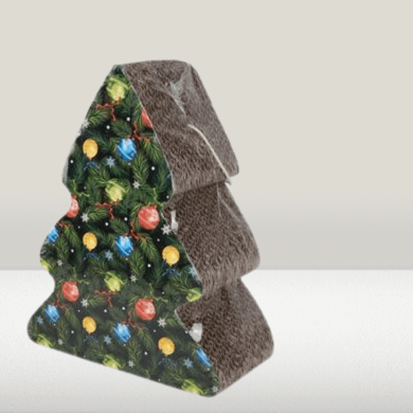 Compact Cat Scratcher Pad featuring a festive Christmas tree design, perfect for scratching and playing.