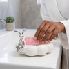 Cute Cloud Shape Soap Drain Tray in use with pink soap, adding charm to bathroom decor.